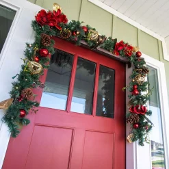 Christmas Greenery Village Lighting Company 9 Ft. Pre-Lit LED Red Magnolia Garland -Christmas Lights Sales village lighting company christmas garland v 11093 fa 1000