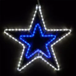 Christmas Lights Wintergreen Lighting 22 In. 124-Light LED Blue And Cool White 5 Point Hanging Double Star