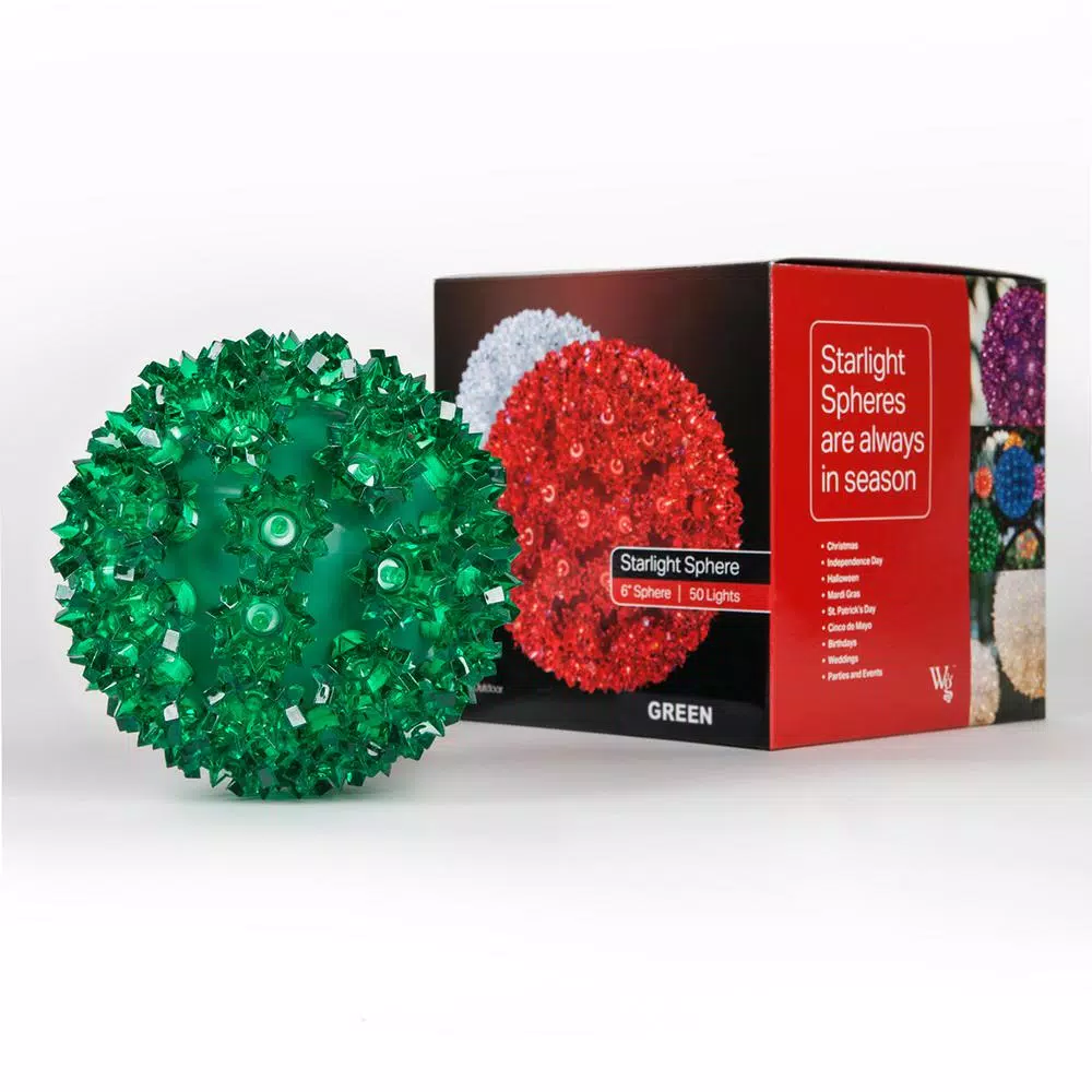 Christmas Lights Wintergreen Lighting 6 In. 70-Light LED Green Decorative Starlight Sphere 7 Christmas Lights Wintergreen Lighting 6 In. 70-Light LED Green Decorative Starlight Sphere - Image 5