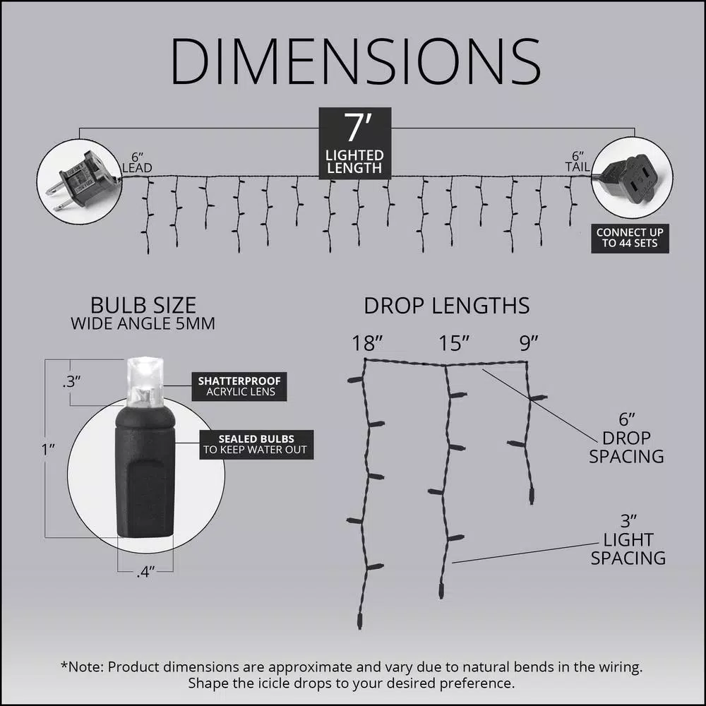 Christmas Lights Wintergreen Lighting SoftTwinkle 7 Ft. 70-Light LED Warm White Icicle Light Set 5 Christmas Lights Wintergreen Lighting SoftTwinkle 7 Ft. 70-Light LED Warm White Icicle Light Set - Image 3