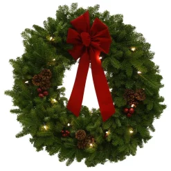 Christmas Greenery Worcester Wreath 30 In. Balsam Fir Pre-Lit Classic Fresh Wreath : Multiple Ship Weeks Available