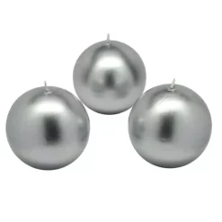 Indoor Christmas Decorations Zest Candle 3 In. Metallic Silver Ball Candles (6-Box)