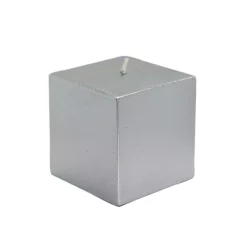 Indoor Christmas Decorations Zest Candle 3 In. X 3 In. Metallic Silver Square Pillar Candles Bulk (12-Case)